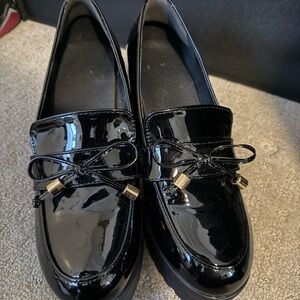 Black Patent Leather Loafers with Bow